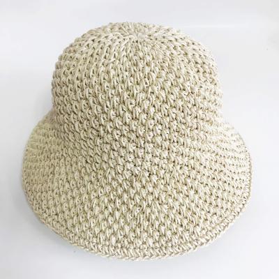 China Picture Summer Lady Beach Sunshade Sun Hat Handmade Crochet Foldable Soft Bucket Straw Hats for sale