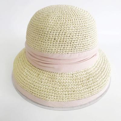 China Foldable Soft Bucket Straw Hats Women Crochet Sun Hat Beach Umbrella Fashion Summer Picture Handmade Small Brim Hat for sale