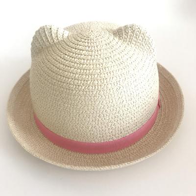 China 2021 Hot Selling Funny Picture Kids Paper Braid Straw Hat Custom Cute Cat Ear Kids Hat for sale