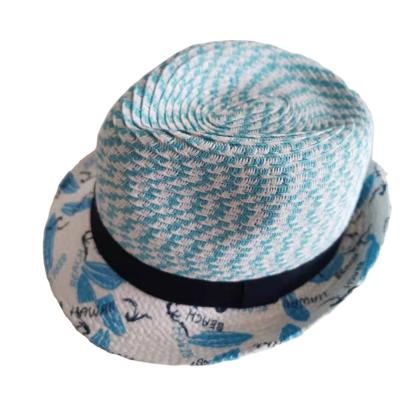 China 2021 Fashion Striped Kids Fedora Straw Hat Trilby Customized Children Summer Printed for sale