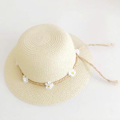 China Breathable Paper Girls Beach Sun Hat Kids Flowers Picture Summer Kids Straw Hats Travel Sunshade Hat for sale