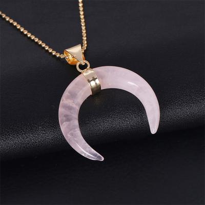 China New Natural Stone Opal Lapis Black Onyx Horn Jewelry Crescent Half Moon Pendant Necklace Tiger Eye Crystal Beads For Women Men fashion for sale