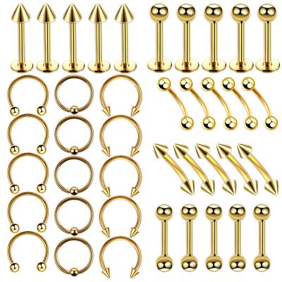 China 2021 Newest Stainless Steel Captive Bead Ring Body Piercing Jewelry 40pcs/Set Segment Tongue Ring Mixed Nose Lip Eyebrow For Women Men for sale