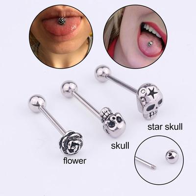 China NUORO punk European and American tongue molding men's part skull tongue studs Ring Barbell Body Piercing Jewelry for sale