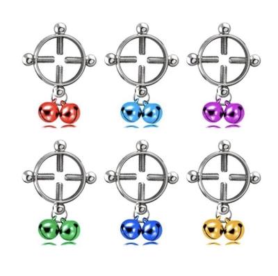 China NUORO TRENDY Round Bar Breast Clip Nail Halloween Accessory For Women Colorful Screw Bell Pendant Nipple Ring Body Jewelry Small Fake for sale