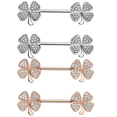 China NUORO 1PC Barbell Nipple Rings Jewelry NUORO 1PC FASHIONABLE Flower Piercing Nipple Piercing Nipple Piercing CZ Four Leaf Clover Spell Tongue Piercing Jewelery for sale