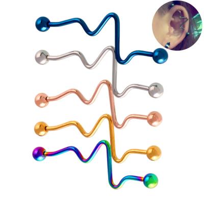 China NUORO FASHIONABLE 6 Colors Twist Industrial Jewelry Ring Piercing Barbells Earring Ear Plug Spiral Helix Daith Belly Button Navel Piercing for sale