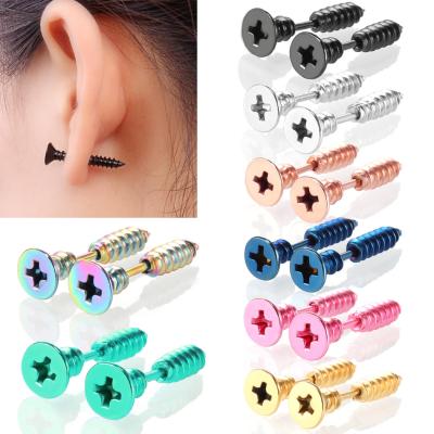 China NUORO TRENDY Stainless Steel Cross Screw Tragus Cartilage For Women Men Helix Ear Piercings Jewelry Stud Shape Pierced Stud Earring for sale