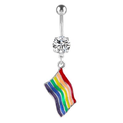 China NUORO 2021 Fashion Stainless Steel Belly Rings Zircon Flag Belly Button Piercing Colorful CLASSIC Surgical Steel Navel Piercing Jewelry for sale