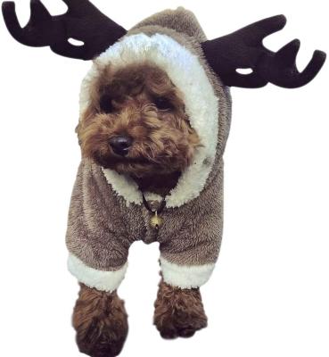 China Cute Stocked Cartoon Pet Reindeer Cosplay Christmas Elk Costume Dog Coat Clothes for sale