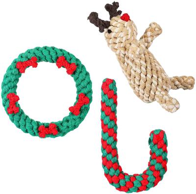 China Stocked Set of 3 Christmas Pet Rope Dog Chew Toy Durable Dog Rope Toys for sale