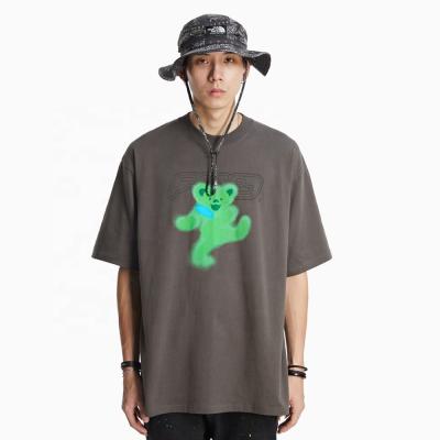 China FMG Summer Graffiti Spray Paint Compressed Shorts Sleeved Bear Men's Loose T-Shirt for sale