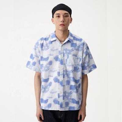 China FMG All-match Anti-pilling Silhouette Men's Loose Shirts Cloud Tie Dye Short Sleeve Shirts for sale