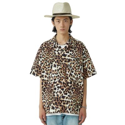 China FMG Cuban Collar Hip Shirts Men's Anti-Pilling Leopard Shirts Loose Hop Short Sleeved Casual Shirts for sale