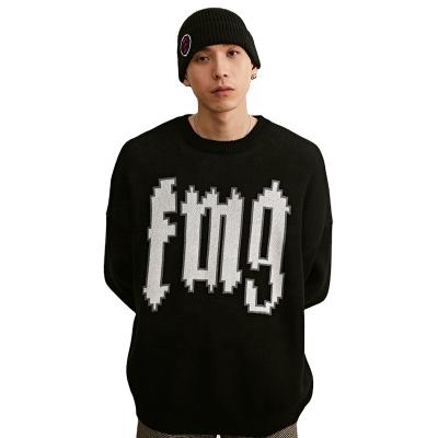 China Anti-Wrinkle FMG Letter Logo Knitwear Round Neck Loose Men's Plus Size Sweater for sale