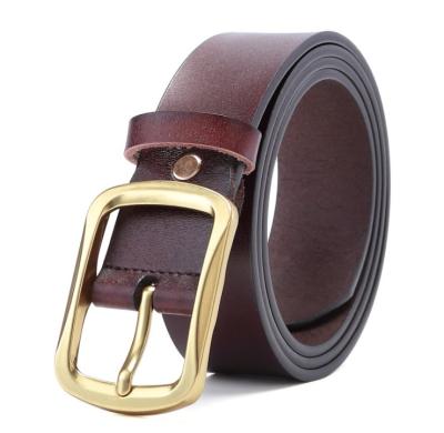 China Copper Leather Classic Luxury Buckle Belt Men Business Genuine Leather Casual Belt for sale