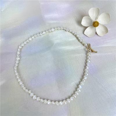 China CLASSIC 5-6mm Baroque Natural Irregular Pearl Necklace OT Clasp 4A+ Bead Jewelry N025 for sale