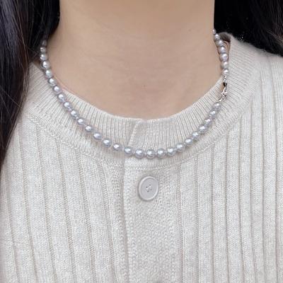 China Wholesale N014 Elegant Saltwater Akoya Pearl 5-7 Mm CLASSIC Natural Gray Blue Baroque Silver Ladies Necklace S925 for sale