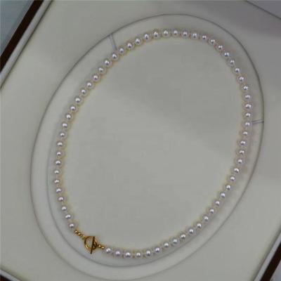 China N009 6A Natural High Gloss White Gold Plated Pearl CLASSIC Freshwater Almost Round Clasp Necklace OT Jewelry for sale