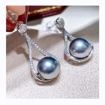 China Wholesale Price All-match Black Women's CLASSIC E008 Tahitian Natural Seawater Pearl Stud Earrings 10-11mm for sale