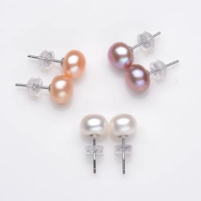 China E002 6-7mm CLASSIC Natural Bread Pearl Earrings 5A Professional Made Simple Creative High Quality Women's Earrings for sale