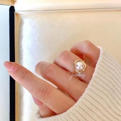 China R005 5A CLASSIC Natural White Silver Freshwater Pearl Ring 8-9mm Bread Shape S925 Adjustable Jewelry for sale