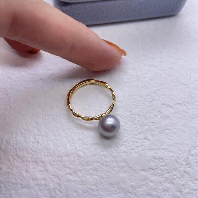 China Wholesale Price 7-8 Mm High Quality Silver Gray Purple Women's Ring 5A S925 CLASSIC Round Pearl Ring R001 for sale