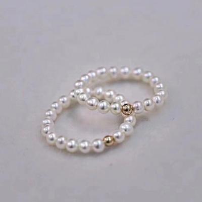 China R003 CLASSIC 5A elastic ring 3-4 mm 18k and wholesale price gold plated round statement pearl ladies beautiful for sale