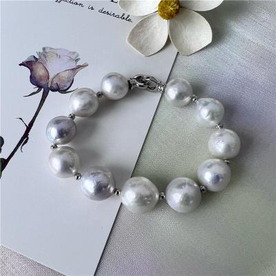 China Magnet Clasp B012 10-11mm Freshwater Edison Round Bracelet 4A S925 Baroque Silver Button for sale