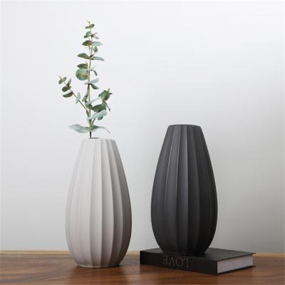 China Ceramic Vase Vertical Embossed Modern Decorative Matte Design/Clay Color Hotel Ceramic Vase Vases For Home Decor for sale