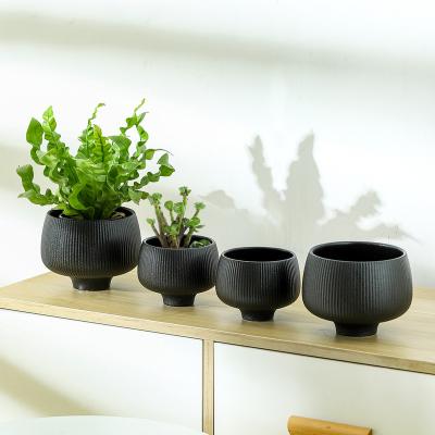 China Eco-Friendly Unique Modern Succulents Indoor Garden Design Black Ceramic Flower Pot Planters For Indoor Plants for sale