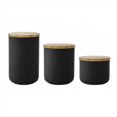 China Freshness Preservation Fancy Design Matte Cheap Tableware Unique Color Clay Storage Bottles Honey Jars With Bamboo Lids for sale