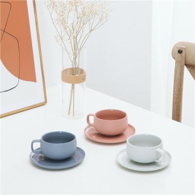 China Factory direct supply viable color clay tea set modern Nordic coffee cups daily used ceramic cup with saucer for sale