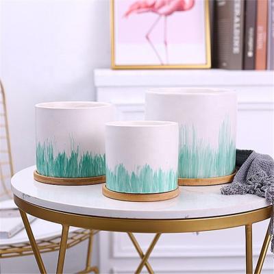 China Modern Stylish Balcony Patio Plants Indoor Living Succulent Planters/Garden Home Decoration Ceramic Flower Pots With Wooden Stand for sale