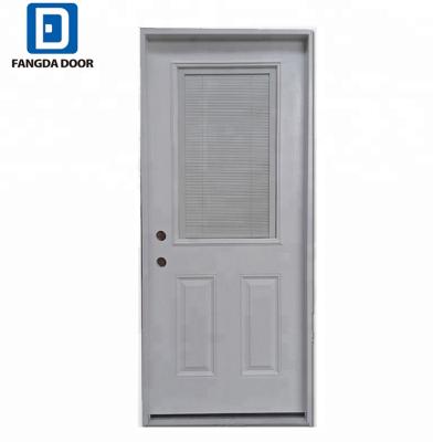 China Sound/Heat/Water Insulation Half Lite Fiberglass Steel Door Fangda Miniblind Single Double Door Unit for sale