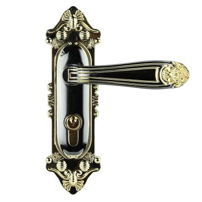 China The door is drilled and installed retro lock European bedroom door handle lock silent bearing copper plating gold mechanical lock for sale