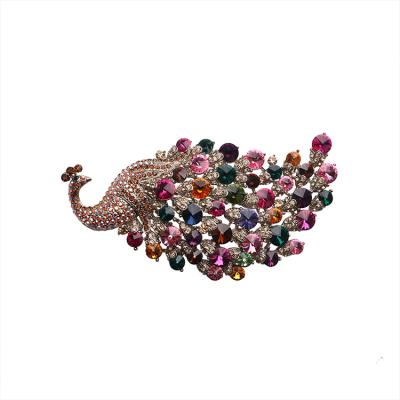 China Fabric Decoration Fashion Vintage Colorful Crystal Rhinestone Peacon Alloy Brooch Design for sale