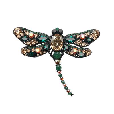 China Modern Elegant Fabric Decoration Crystal Rhinestone Dragonfly Alloy Brooch Jewelry Corsage for sale