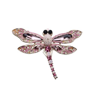 China Decoration Crystal Rhinestones Dragonfly Alloy Brooches Colorful Fabric High Quality for sale