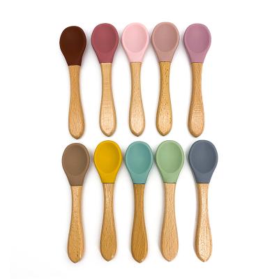 China BPA Free Eco-Friendly Silicone Wooden Feeding Set Toddler Baby Feeder Bamboo Spoon for sale