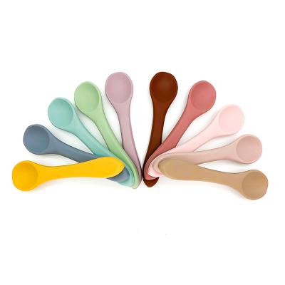 China QUNTAI BPA Free First Stage Silicone Baby Pre-spoon and Soup Flat Thick Spoons Newborn for sale