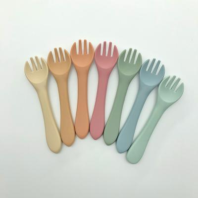 China BPA Free 33 Custom Silicon Kids Eating Forks Administer Pink Rice Feeding Spoon Dishes Fork Baby Learning Silicone Baby Spoon for sale