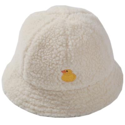 China New Korean Fashion Children's Plush Bucket Hats Child Duck Embroidered Baby Lamb Wool\comfortable winter fashion\durable warm and Coldproof hat for sale