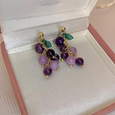 China New design romantic silver earrings niche fashion Dongdamen earrings small fresh grape needle earrings for women for sale