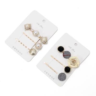 China Japan and Korean Style Factory Direct Selling Japan and Korea Celebrity Central Institute of Statistics Style Popular Three-Piece Hairpin Set with Houndstooth Pearl Button Decorated for sale