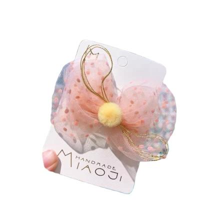 China Environmental friendly Japan and Korean style candy color dot lace mesh bow knot platypus platypus hairpin clip for babies hair accessories for sale