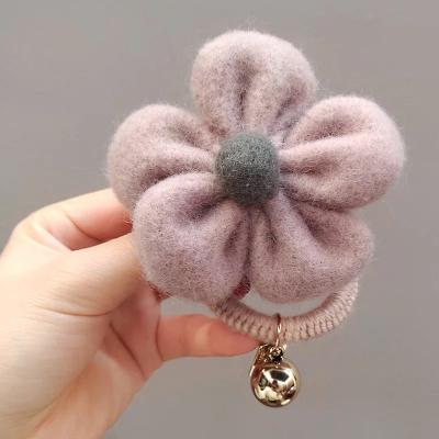 China Noble Hair Ropes Environmentally Friendly Flower Woolen Temperament Beautiful 9 Cm Diameter Ball Head Elastic Bands For Women Hair Accessories for sale