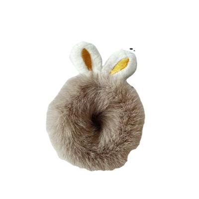 China Korean Net Environmentally Friendly Celebrity Insti Style Cute Rabbit Ear Shape Plush Hair Ties Solid Color Elastic Band For Baby Air Accessory for sale