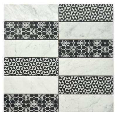 China Modern Rectangular White Marble Mosaic Art Wall Tiles Carrara Inlay Porcelain Pattern for sale