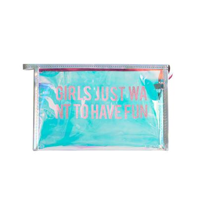 China Fashionable Made In Holographic Transparent Female Portable Clear Multicolor Makeup Travel Toiletry Kaijie PVC Cosmetic Bag for sale